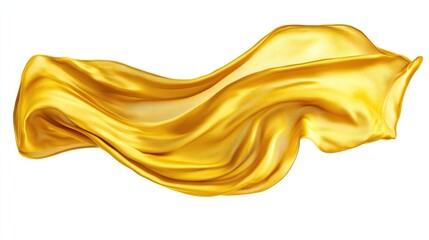 Fototapeta premium golden cloth material flying in the wind. Isolated on white background.