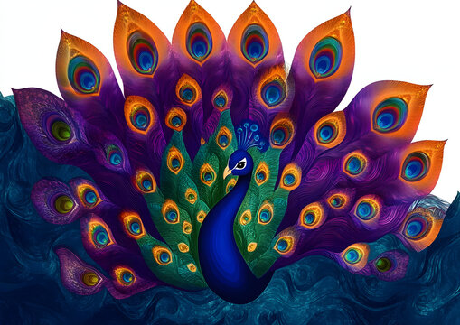 Abstract Peacock feather, krishna feather, peacock bird colorful feather art, krishna mor pankh, mor pankha, peacock bird feather illustration, peacock feather logo, icon, element, peacock feather