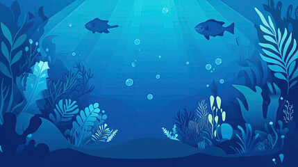  illustration of an underwater scene with fish, coral reefs, and plants in shades of blue, evoking the beauty found beneath sea level