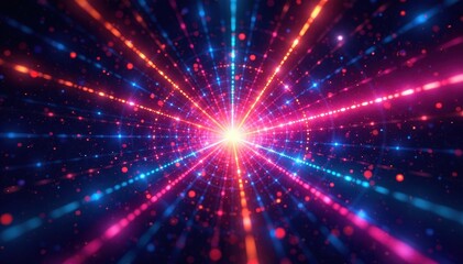 Naklejka premium Abstract dark background, vibrant multicolored rays emanating from center , design, cosmic, bright