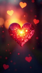 Soft-focus heart-shaped bokeh with sunset colors, , yellow hues
