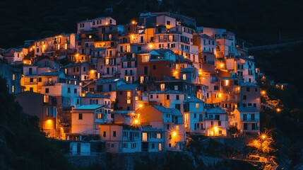 Obraz premium Group of houses that are lit up in the night