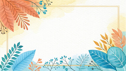 Abstract Watercolor Border with Paper Texture and Tropical Sunset Palette