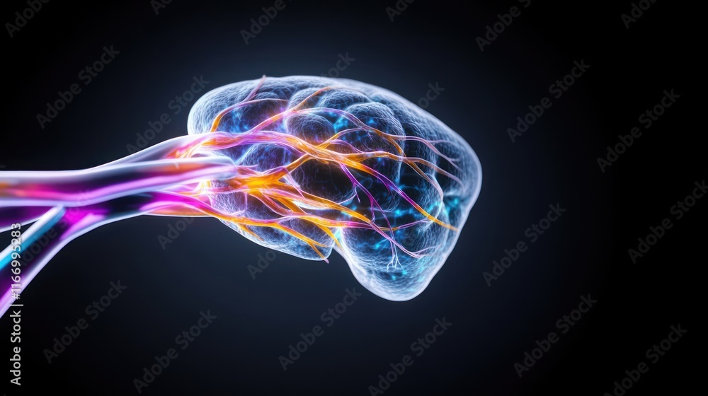 Poster abstract representation of a brain with neural connections.