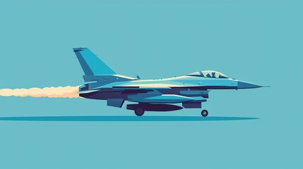 Sleek Fighter Jet Flying in Blue Sky Vector Illustration