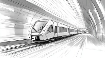 Modern High-Speed Metro Train Sketch Illustration for Urban Transit Design