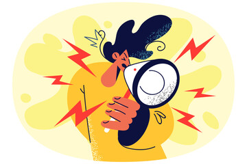 Mad woman make announcement on megaphone