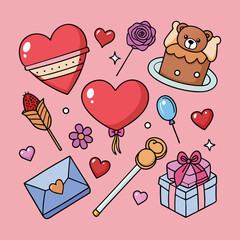 Set of Cute Valentine's Day Objects Vector Collection for Creative Designs