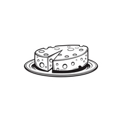 Simple flat vector icon of a cheese, white background, black and white coloring page style