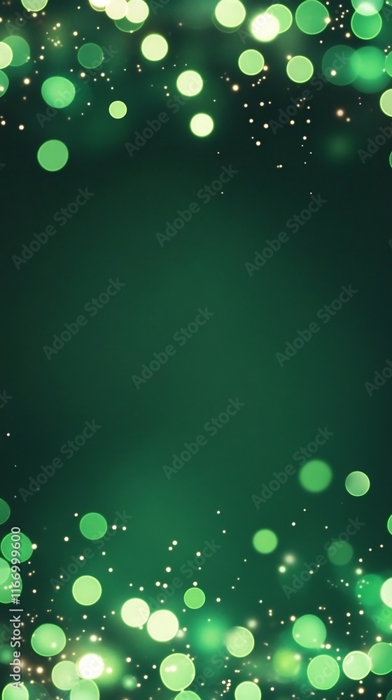 Poster captivating green lights backdrop with glowing orbs and bokeh effect
