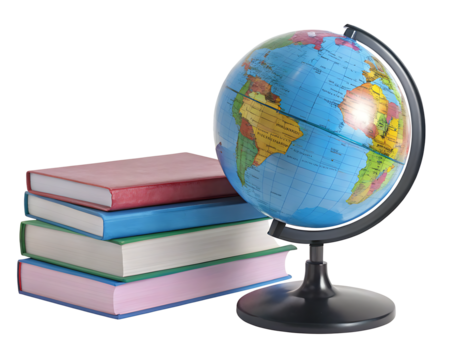 stack of books and a globe education isolated on white background PNG.AI GENERATED