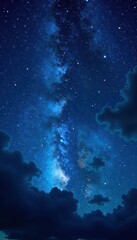 Obraz premium Celestial canvas with twinkling stars in a dark blue sky, dark blue, cosmos, universe