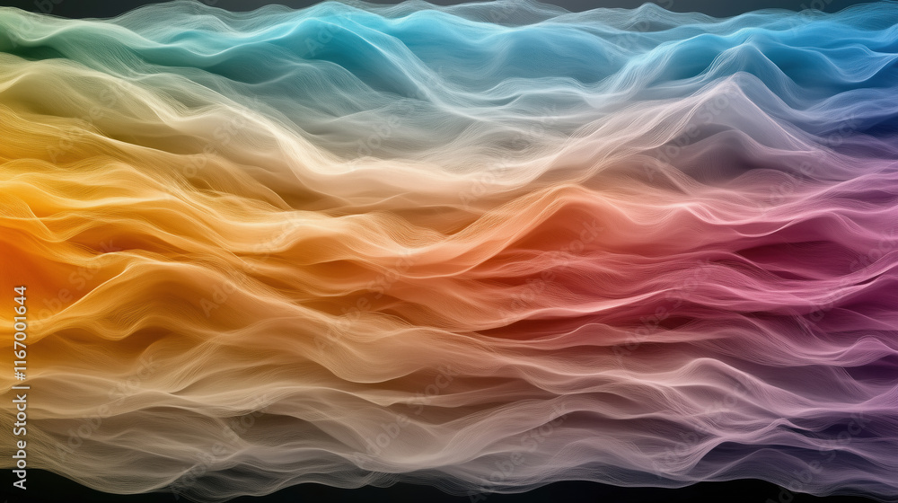 Poster abstract visualization of colorful flowing waves in soft gradients
