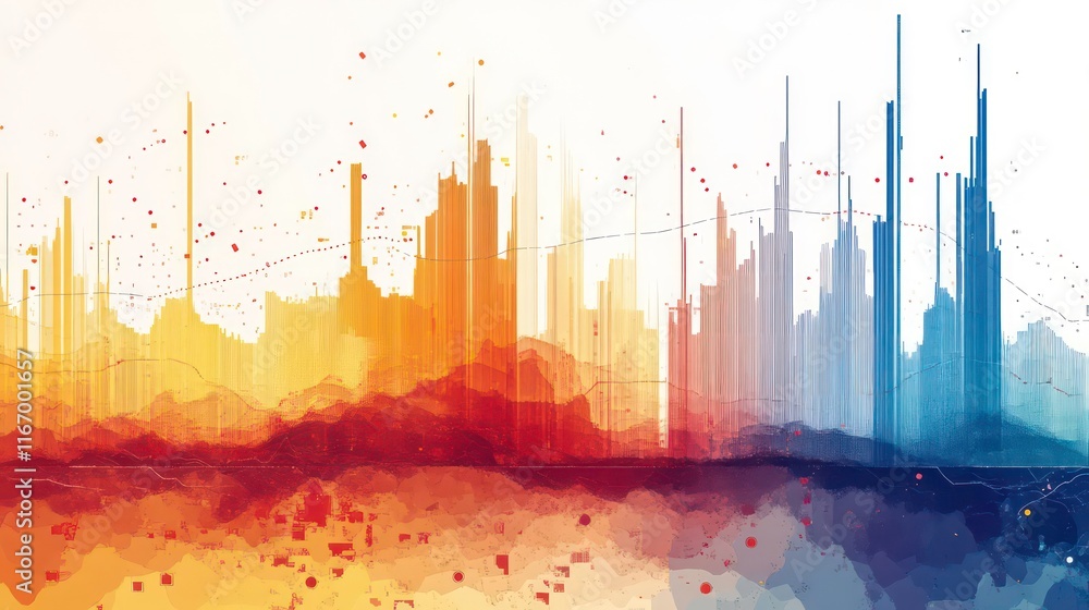 Aufkleber abstract cityscape skyline with vibrant color gradient, representing growth and data visualization.