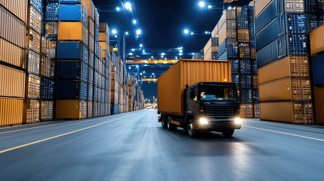 Efficient cargo management at night with truck in container yard