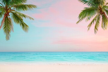 Stunning Tropical Beach Sunset Landscape with Swaying Palm Trees and Turquoise Waters