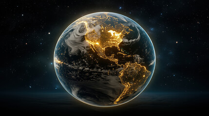 Fototapeta premium stunning digital globe illuminated by city lights, showcasing Earth at night