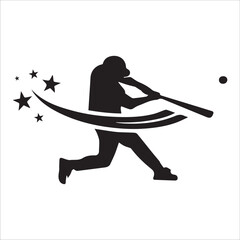 baseball game batter player, also known as   batman in motion to hit a pitcher's ball with the bat when teeing off. detailed realistic silhouette