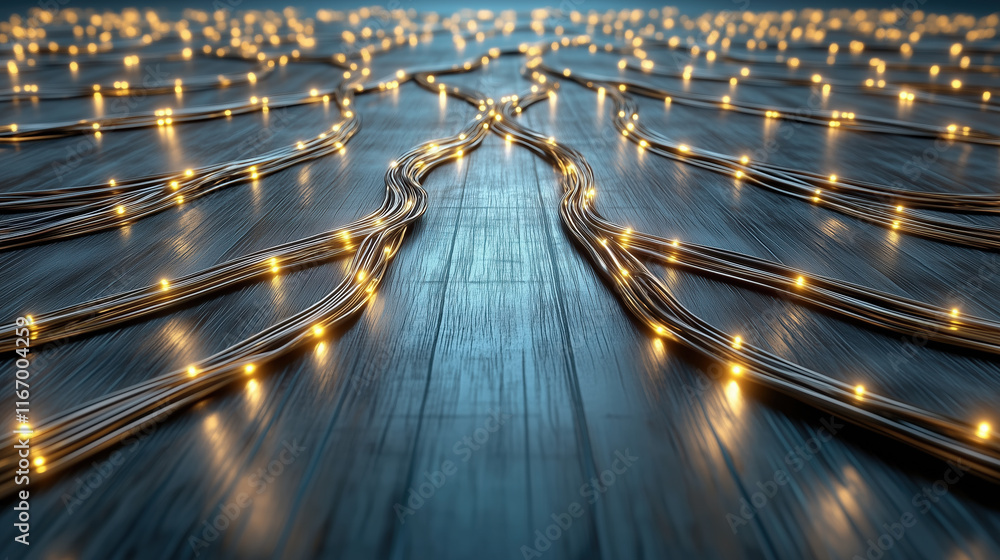 Poster illuminated wires create mesmerizing pattern on wooden floor
