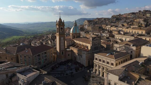 flying clockwise around piazza of Caltagirone Sicily