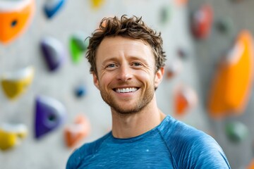 Confident Rock Climber Smiling at in Workspace Environment