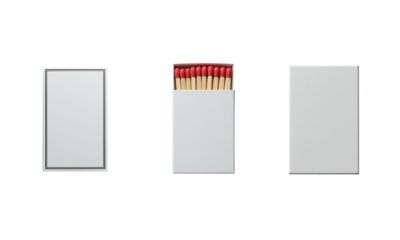 Matchbox isolated, opened matchbox with matchsticks, transparent background