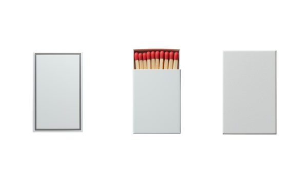 Matchbox isolated, opened matchbox with matchsticks, transparent background