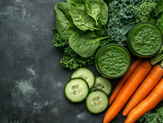 Obraz premium Fresh green smoothie ingredients on a dark surface