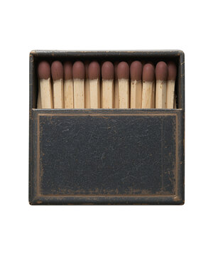 Matchbox isolated, opened matchbox with matchsticks, transparent background