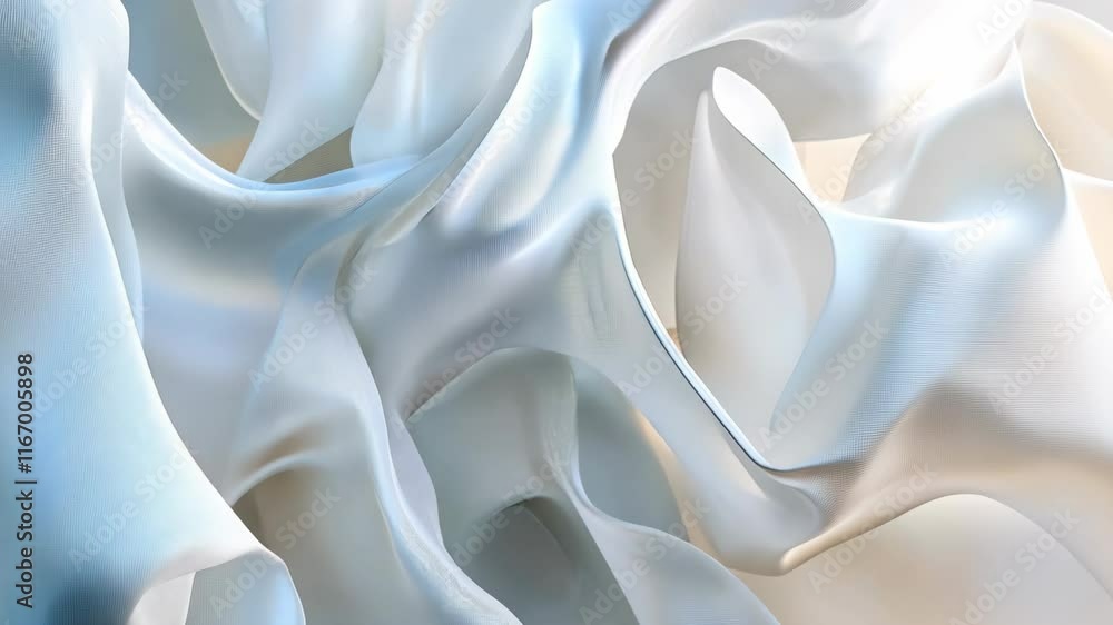 Poster abstract composition of soft blue and white fabric folds creating a sense of movement and depth