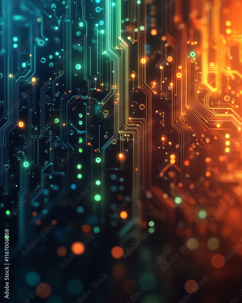 Aufkleber vibrant 3d illustration of a circuit board with futuristic server code processing