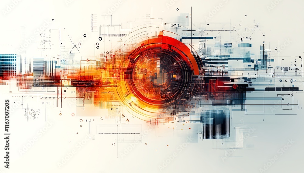 Poster abstract design showcasing a complex education sketch, incorporating elements of modern technology a
