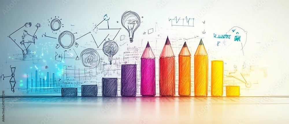 Poster abstract education sketch combined with modern technology and innovative learning methods, creating 