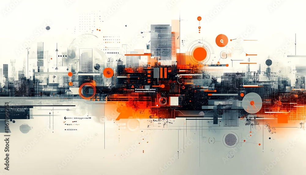 Poster abstract design showcasing a complex education sketch, incorporating elements of modern technology a