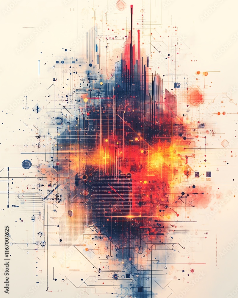Poster abstract technology background featuring a complex education sketch, incorporating modern technology