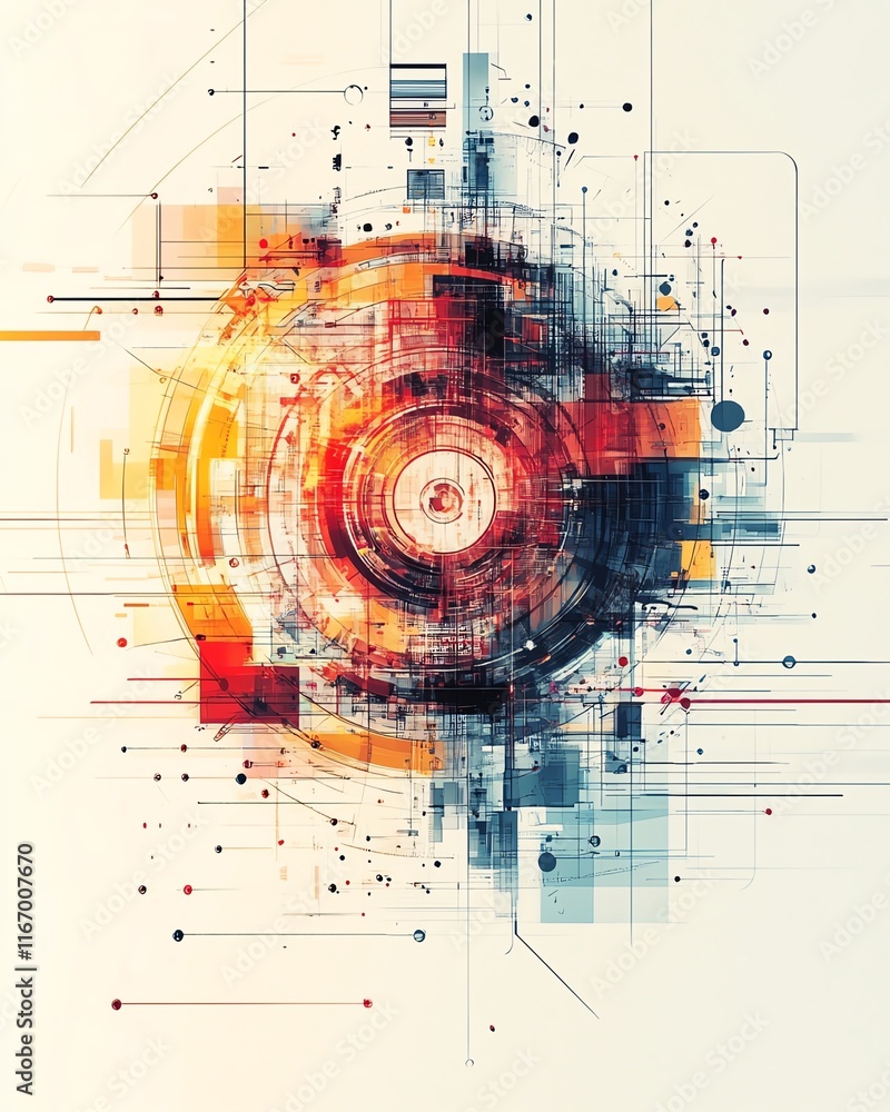 Poster abstract technology background featuring a complex education sketch, incorporating modern technology
