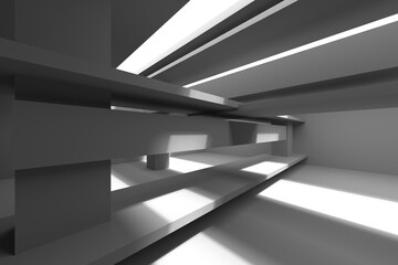 Obraz premium Modern architectural interior with geometric light patterns for contemporary design. 3d render