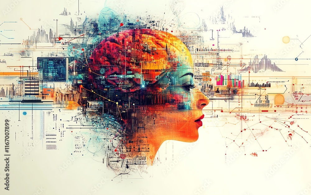Poster detailed abstract technology background with an intricate education sketch, integrating modern techn