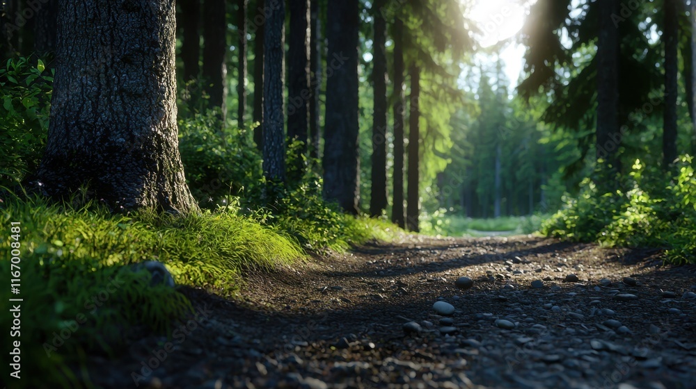 Poster a forest path with a tree in the foreground