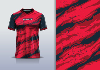 T-shirt mockup abstract texture grunge texture sport jersey design for football, soccer, racing, esports, running, in red black color © Nimpuna O