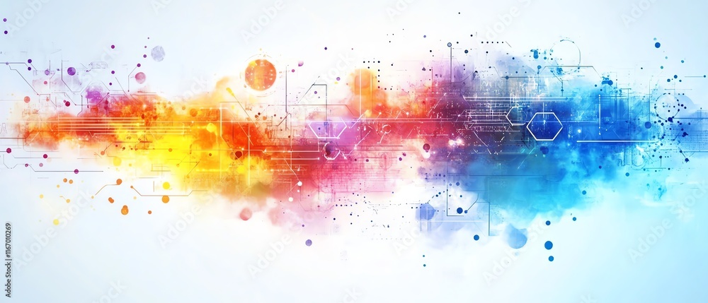 Poster abstract technology background featuring a complex education sketch, incorporating modern tech eleme