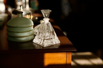 still life with crystal perfume bottles