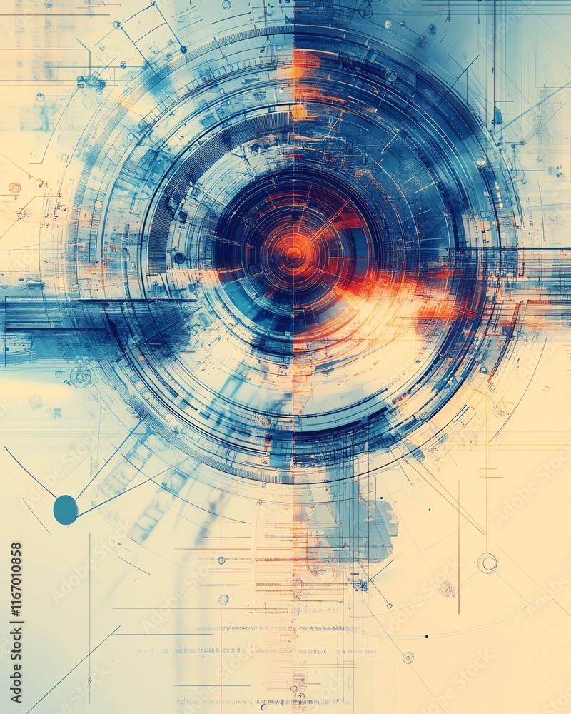 Poster futuristic abstract background featuring a detailed education sketch, blending modern technology and