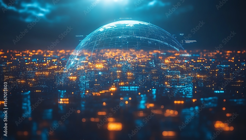 Poster mesmerizing abstract representation of planet earth surrounded by glowing city lights, creating a fu