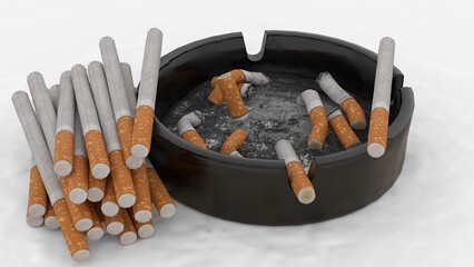 ashtray with cigarette on white background