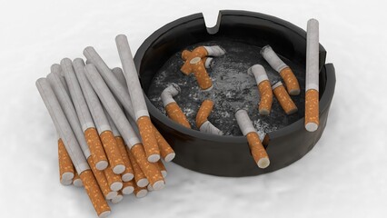 ashtray with cigarette on white background