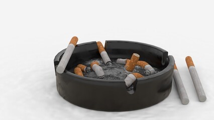 ashtray with cigarette on white background
