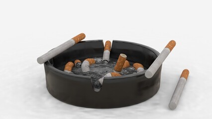ashtray with cigarette on white background