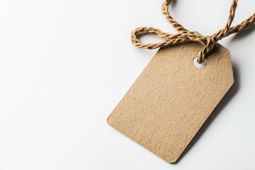 Luxury retail tag with braided string detail clean aesthetic product photography minimalist setting close-up view elegant presentation