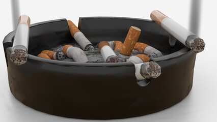 ashtray with cigarette on white background